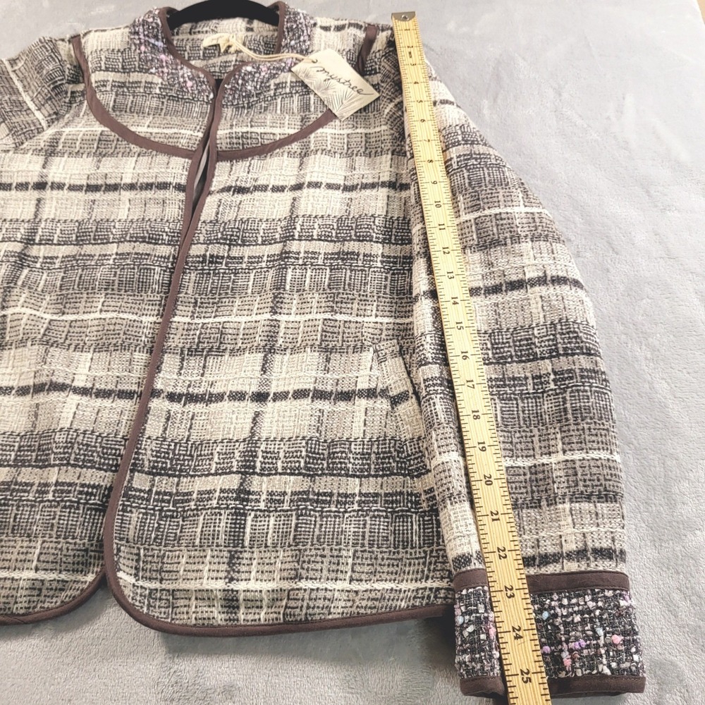 Mystree Womens L 12 NWT Artsy Plaid Tencel Linen Bl. Textured Open Jacket Fall - Picture 7 of 12